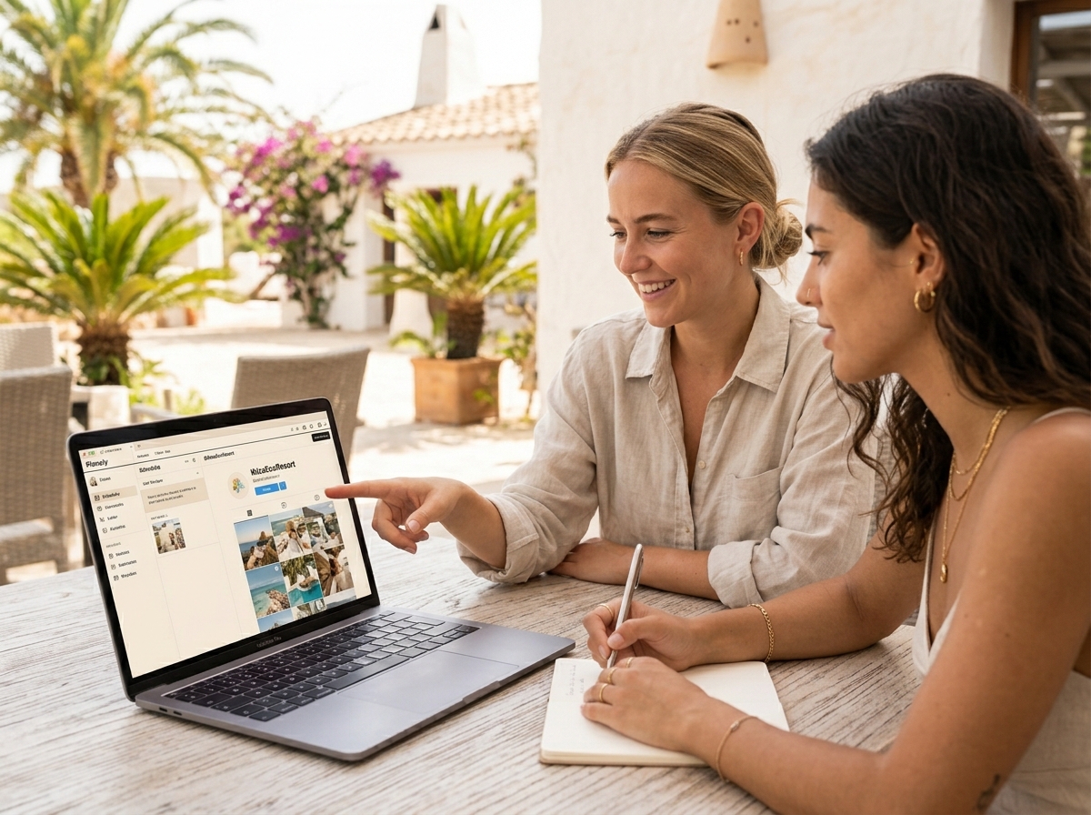 Distintos tipos de negocios turísticos en Ibiza — restaurantes, hoteles, beach clubs y agroturismos en redes sociales